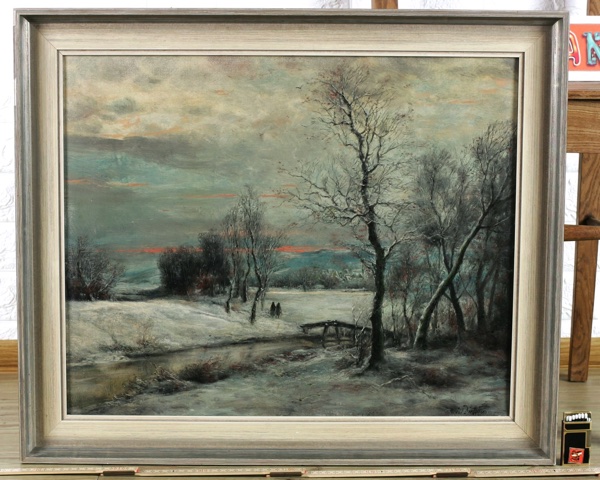 Julius Dielmann antikes Ölgemälde Taunus Schnee Winter Impressionist Kronberg Königstein