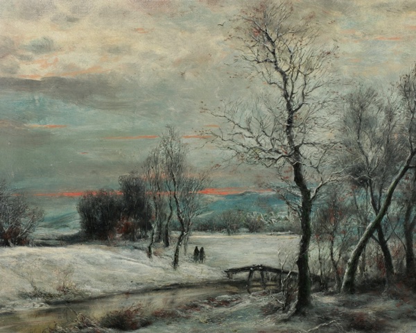 Julius Dielmann antikes Ölgemälde Taunus Schnee Winter Impressionist Kronberg Königstein