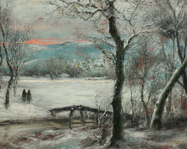 Julius Dielmann antikes Ölgemälde Taunus Schnee Winter Impressionist Kronberg Königstein
