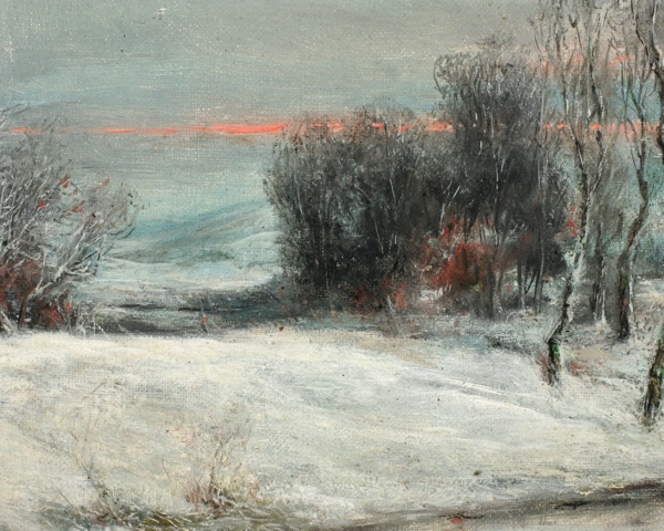 Julius Dielmann antikes Ölgemälde Taunus Schnee Winter Impressionist Kronberg Königstein