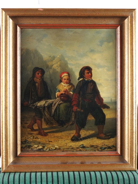 Julius Wagner Ölgemälde antik 1866 Anwers Antwerpen Fischer Strand