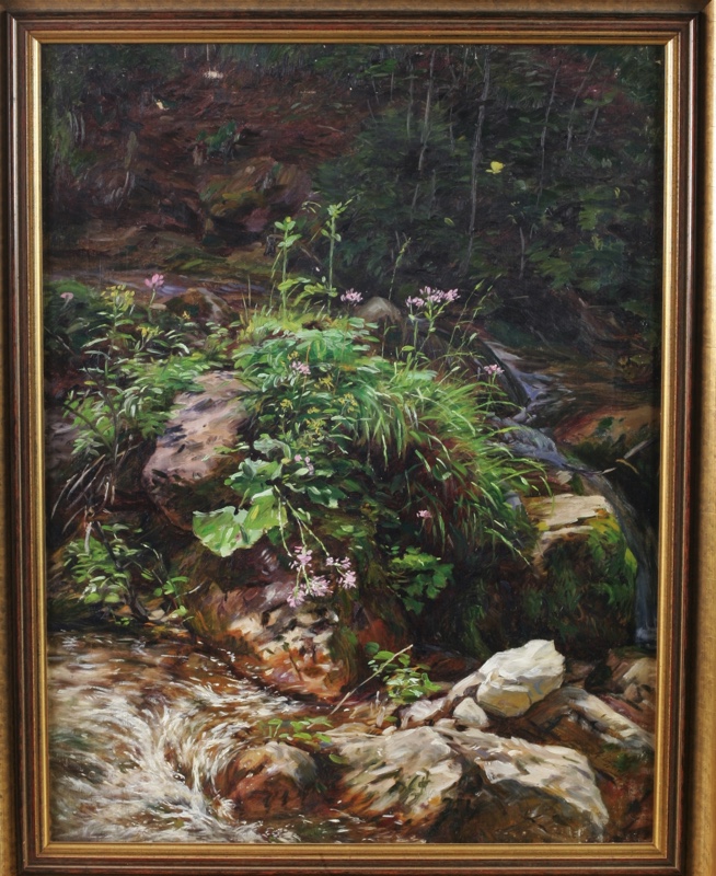 K Löffelmann Ölgemälde antik 1900 Waldbach