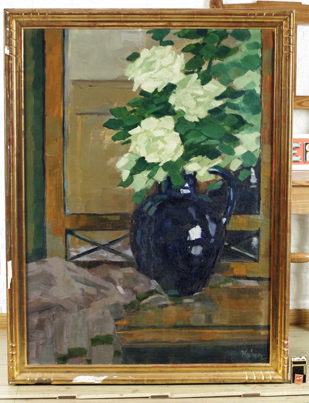 Kainer Ölgemälde antik Stillleben Blumen Spiegel