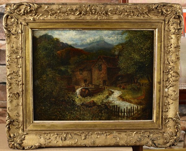 Kalckreuth Ölgemälde antik 1896 Mühle Angler