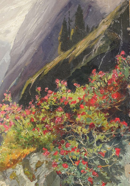 Karl Hanns Taeger antikes Ölgemälde Alpen Flora
