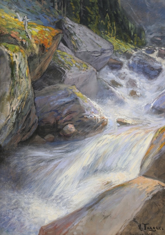Karl Heinz Taeger Ölgemälde antik 1909 Ginzling Felsen Wald Bach
