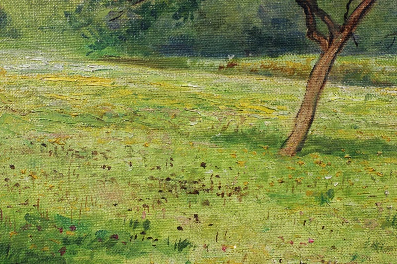 Karl Mergell antikes Ölgemälde Obstwiese Apfelbaum Taunus