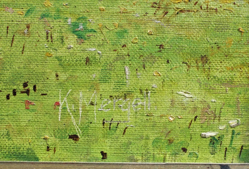 Karl Mergell antikes Ölgemälde Obstwiese Apfelbaum Taunus