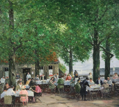Karl Mohr Ölgemälde Park Personen Cafe Restaurant See