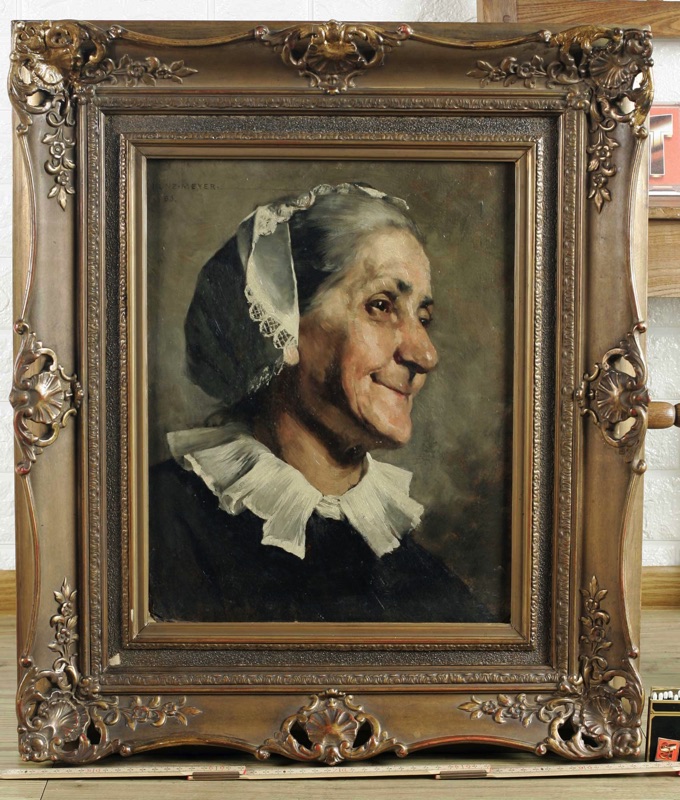 Kunz Meyer Waldeck antikes Ölgemälde 1883 Portrait fröhliche Dame