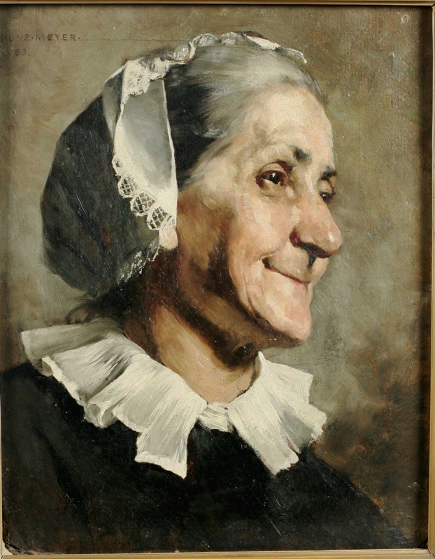 Kunz Meyer Waldeck antikes Ölgemälde 1883 Portrait fröhliche Dame