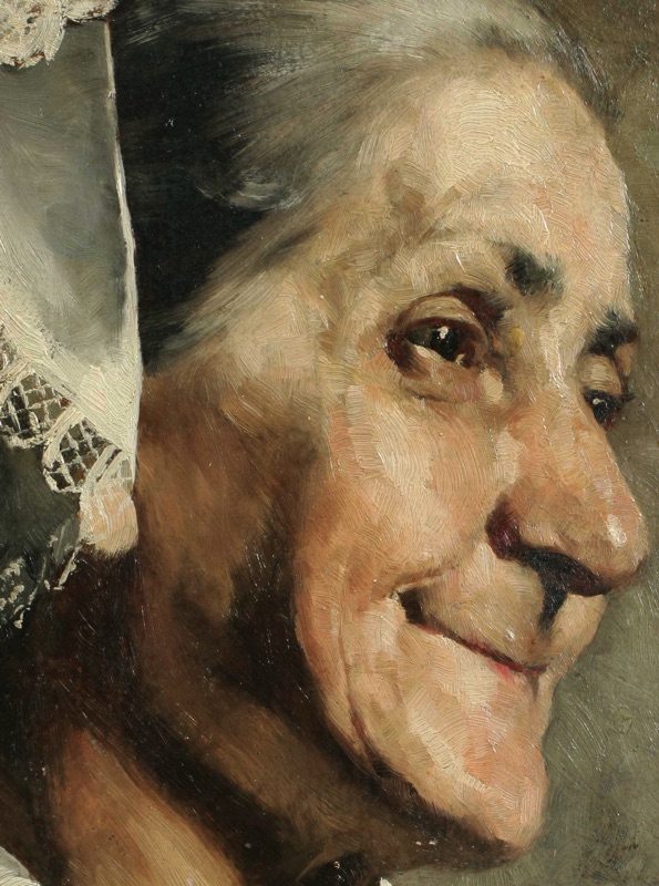 Kunz Meyer Waldeck antikes Ölgemälde 1883 Portrait fröhliche Dame
