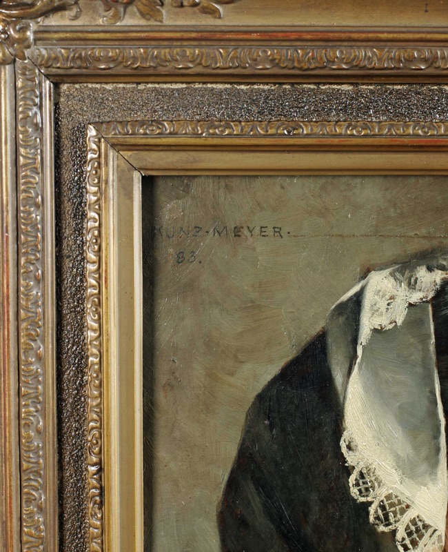 Kunz Meyer Waldeck antikes Ölgemälde 1883 Portrait fröhliche Dame
