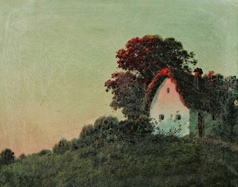 Laszlo Dioszeghi Ölgemälde antik einsames Haus 1935
