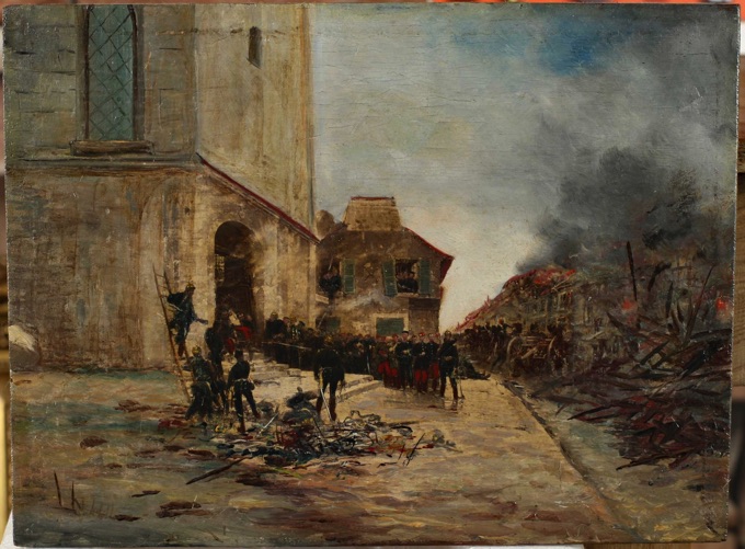 Le Bourges Ölgemälde antik Entwaffnung Franzosen
