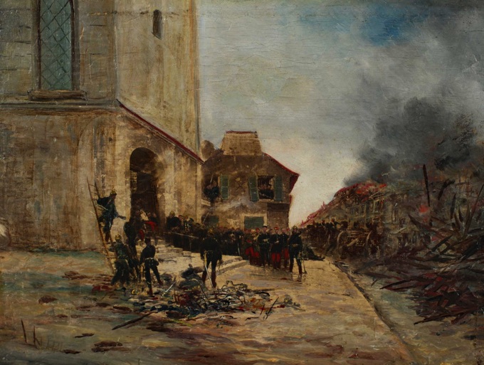 Le Bourges Ölgemälde antik Entwaffnung Franzosen