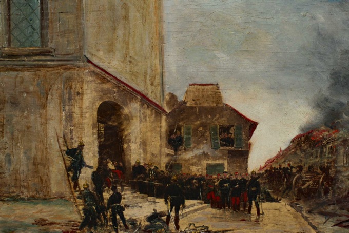 Le Bourges Ölgemälde antik Entwaffnung Franzosen