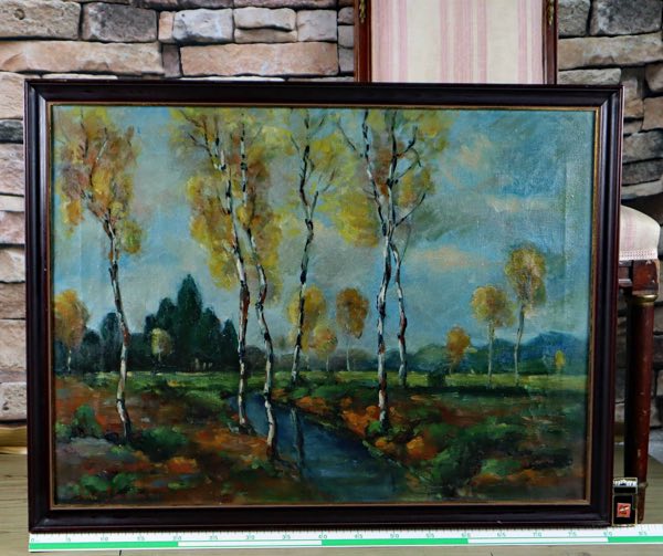 Leo Ölgemälde antik Landschaft Birken