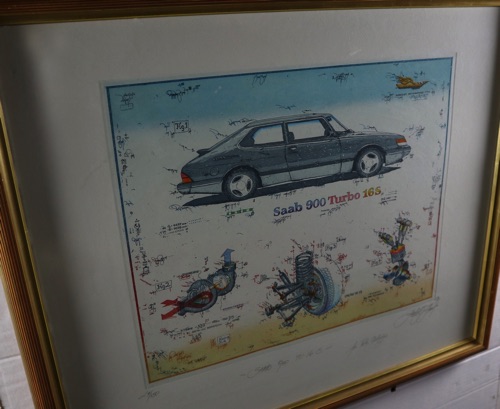 Leslie Hunt Radierung Saab 900