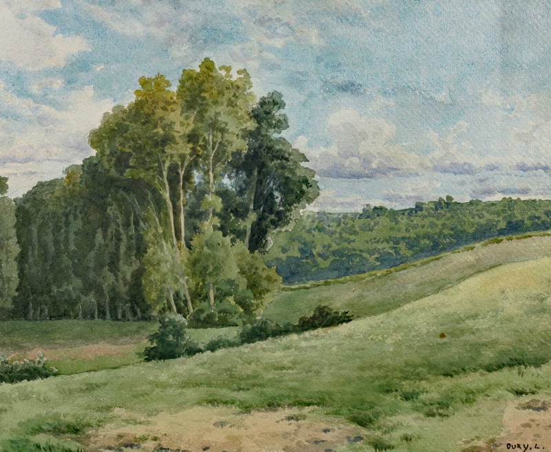 Louis Oury antikes Aquarell Landschaft