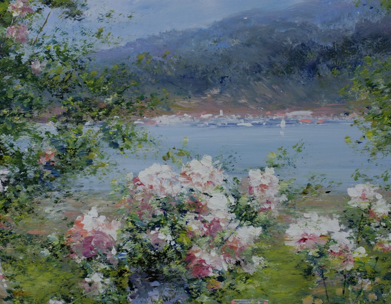 Lucia Sarto Ölgemälde Impressionist gedeckter Tisch am See 2002