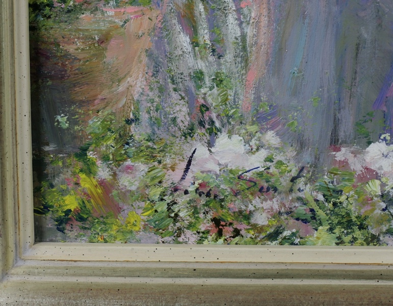Lucia Sarto Ölgemälde Impressionist gedeckter Tisch am See 2002