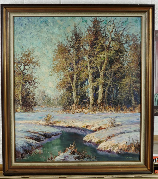 Ludwig Sohler älteres Ölgemälde Winter Landschaft Schnee Wald