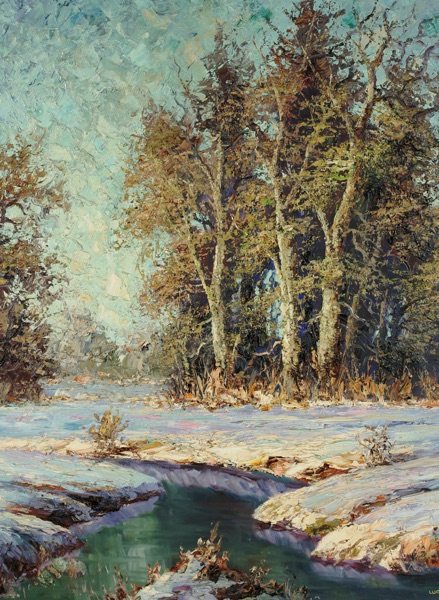 Ludwig Sohler älteres Ölgemälde Winter Landschaft Schnee Wald