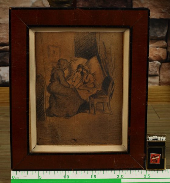 Lwowie Zeichnung antik 1866 Bettgeschichte