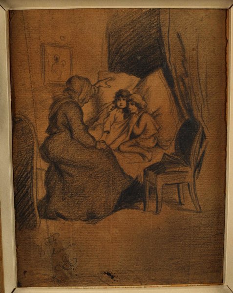 Lwowie Zeichnung antik 1866 Bettgeschichte