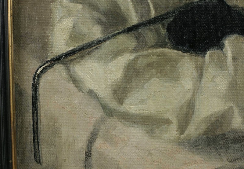 M v B Ölgemälde antik Handschuhe Reitgerte 1937