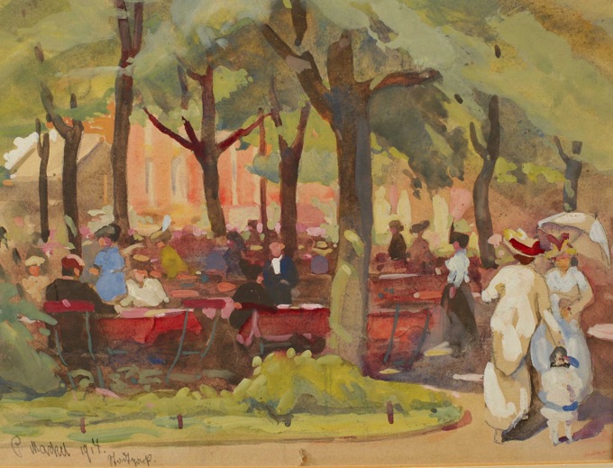 Mackel Aquarell von 1914 beidseitig Orang Utan Stadtpark