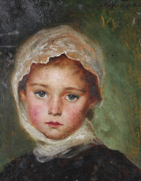 Marie Wunsch Ölgemälde antik Portrait süßes Mädchen Kopfhaube