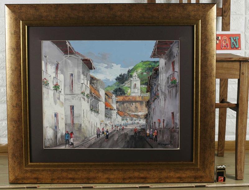 Mario Ronquillo Ölgemälde Stadtansicht Staatsgeschenk Ecuador Calle Quito