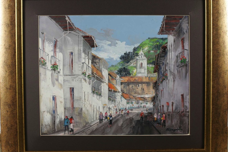 Mario Ronquillo Ölgemälde Stadtansicht Staatsgeschenk Ecuador Calle Quito