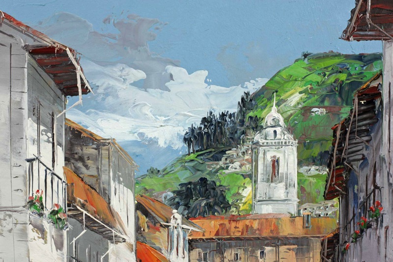 Mario Ronquillo Ölgemälde Stadtansicht Staatsgeschenk Ecuador Calle Quito