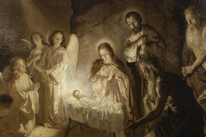 Michael Emonds Alt Ölgemälde antik Grisaille Geburt Christi