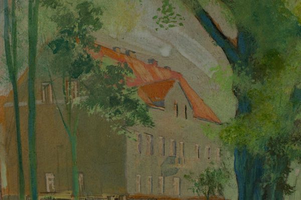 Miele Aquarell Mischtechnik antik Haus Garten