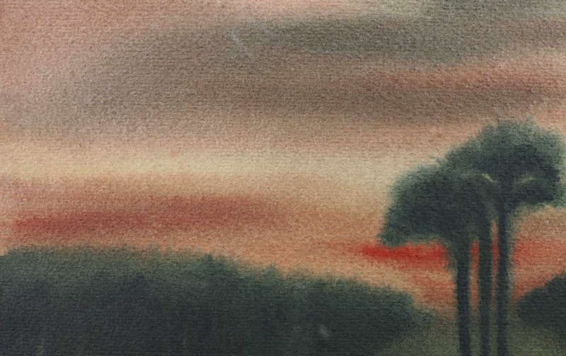 Monogramm Aquarell 1966 Landschaft Bäume
