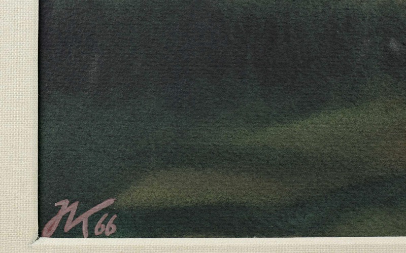 Monogramm Aquarell 1966 Landschaft Bäume