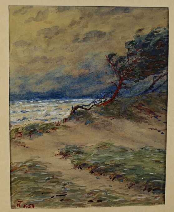 Monogramm Aquarell Küste Meer 1954