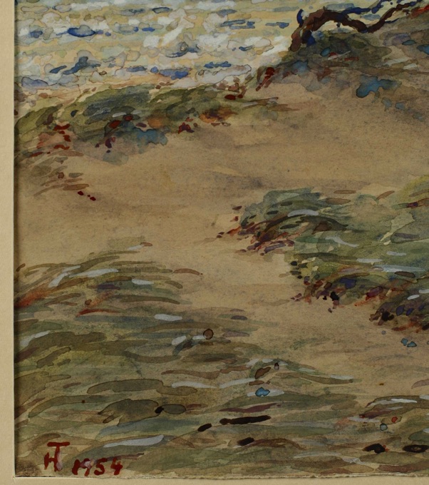 Monogramm Aquarell Küste Meer 1954