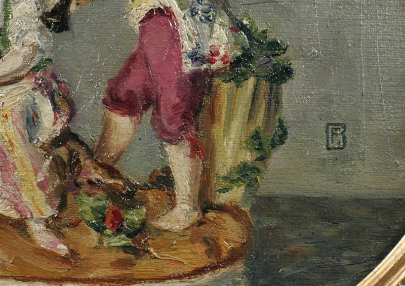 Monogramm F Ölgemälde antik Porzellangruppe