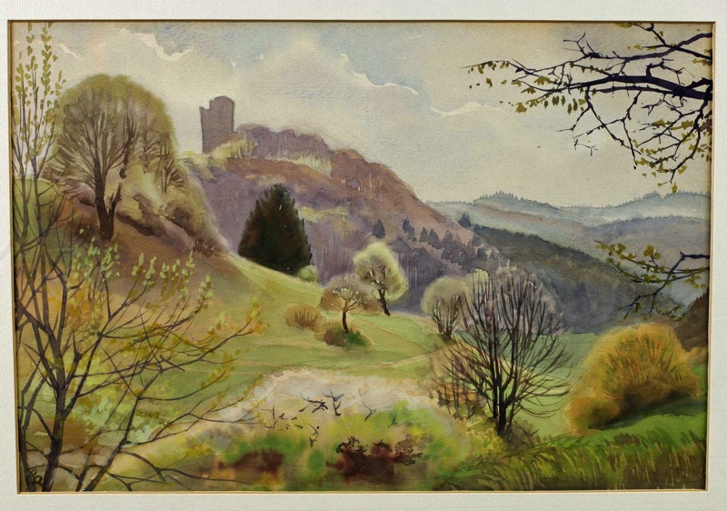 Monogramm G M antikes Aquarell Burg Reifenberg