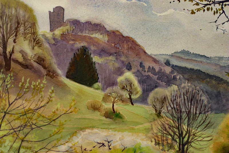 Monogramm G M antikes Aquarell Burg Reifenberg