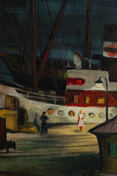 Monogramm Ölgemälde Hafen 1951 expressiv beidseitig