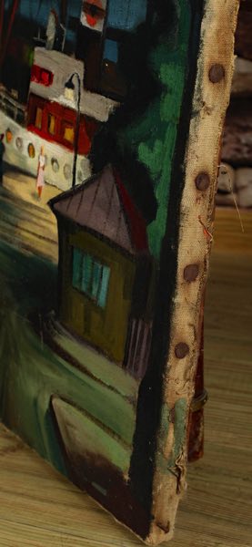 Monogramm Ölgemälde Hafen 1951 expressiv beidseitig