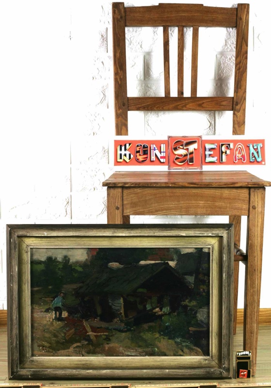 Monogramm Ölgemälde Impressionist expressiv Haus Person