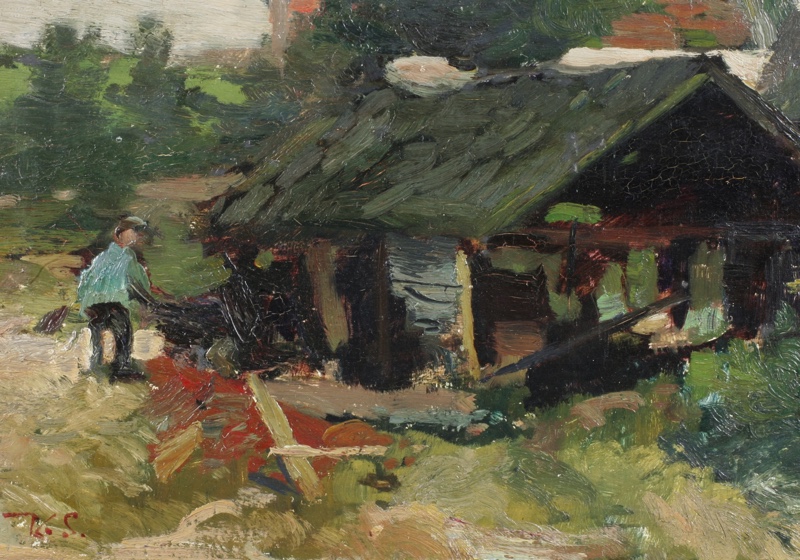 Monogramm Ölgemälde Impressionist expressiv Haus Person