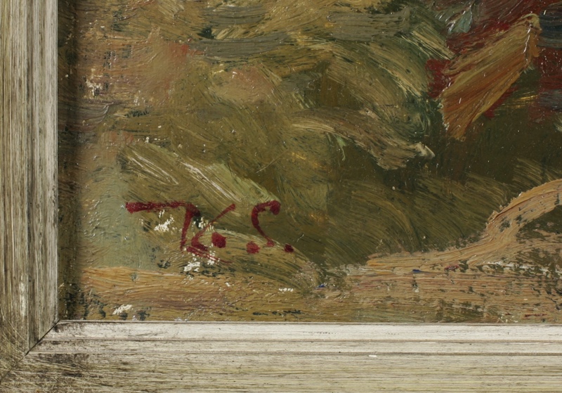 Monogramm Ölgemälde Impressionist expressiv Haus Person